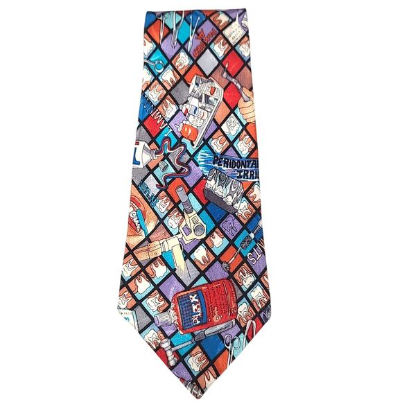 Nicole Miller Vintage 1992 Dentist Teeth Dental Silk Tie Standard Length EUC - Picture 1 of 4